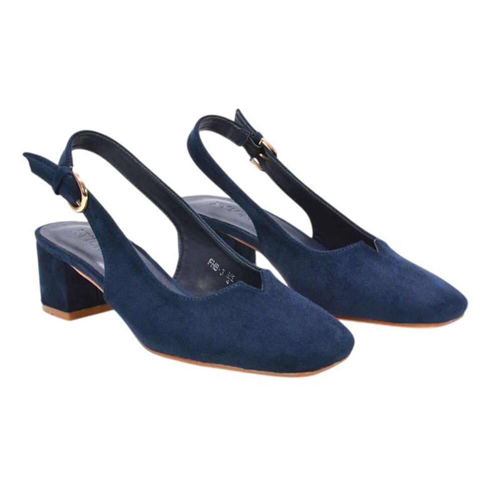 XY London Womens/Ladies Elowen Sling Back Mid Block Heel Court Shoes / Navy